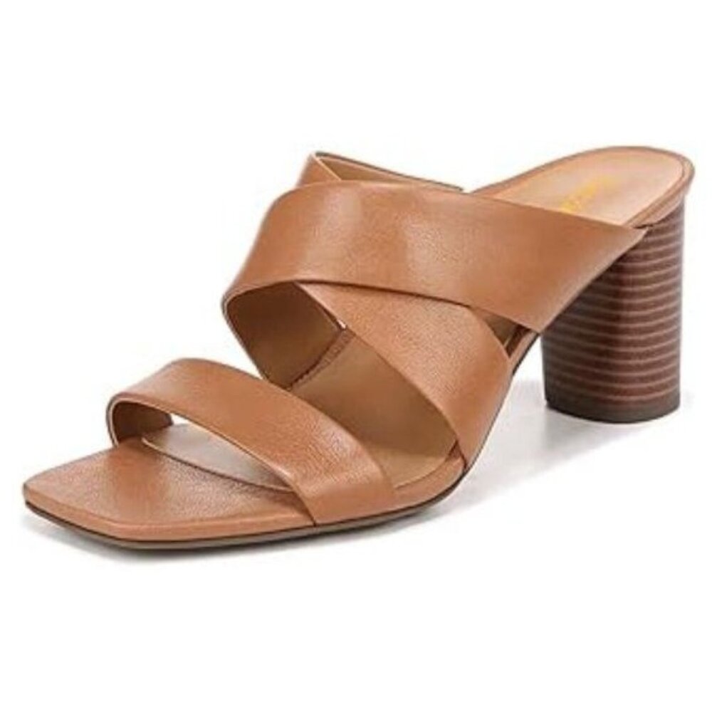 Pazzion Brown Women Square Open Toe Strappy Mules Slip On Block Mid Heeled
